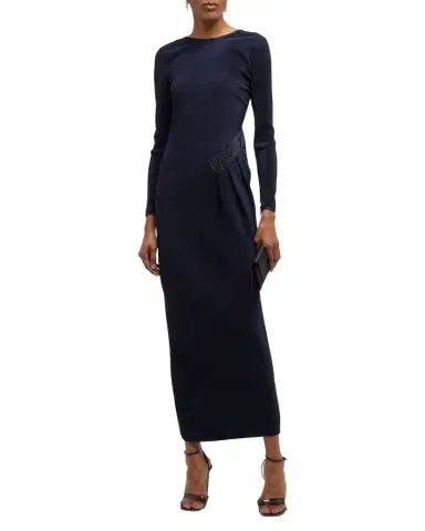 Giorgio Armani Jersey Dress w/ Beaded Hip Detail | Thumbnail 1 Giorgio Armani Jersey Dress w/ Beaded Hip Detail | Thumbnail 1