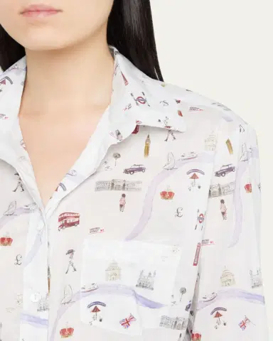 Pour Les Femmes Map-Print Cotton Pajama Set | Thumbnail 3 Pour Les Femmes Map-Print Cotton Pajama Set | Thumbnail 3