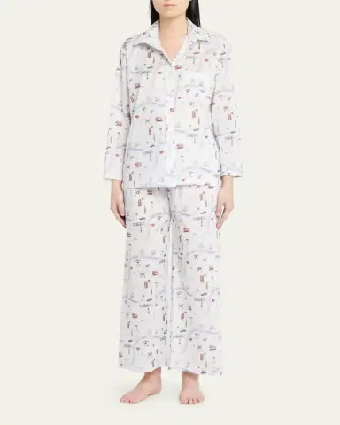 Pour Les Femmes Map-Print Cotton Pajama Set | Thumbnail 4 Pour Les Femmes Map-Print Cotton Pajama Set | Thumbnail 4