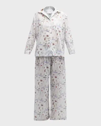 Pour Les Femmes Map-Print Cotton Pajama Set | Thumbnail 6 Pour Les Femmes Map-Print Cotton Pajama Set | Thumbnail 6