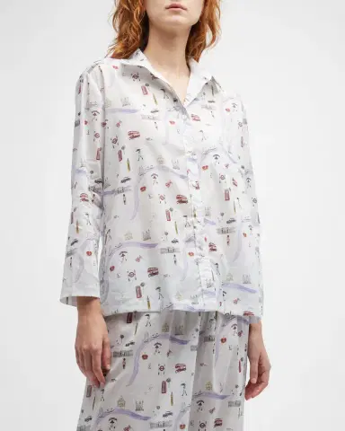 Pour Les Femmes Map-Print Cotton Pajama Set | Thumbnail 7 Pour Les Femmes Map-Print Cotton Pajama Set | Thumbnail 7