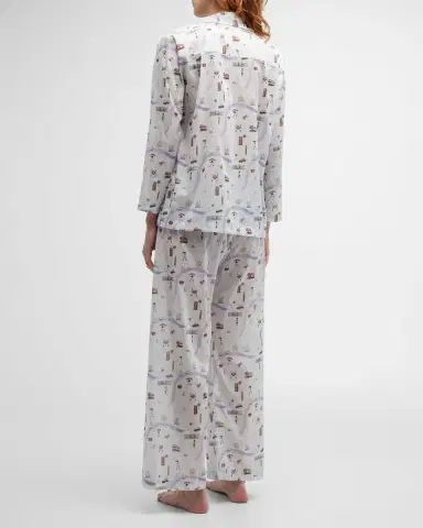 Pour Les Femmes Map-Print Cotton Pajama Set | Thumbnail 8 Pour Les Femmes Map-Print Cotton Pajama Set | Thumbnail 8
