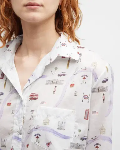 Pour Les Femmes Map-Print Cotton Pajama Set | Thumbnail 9 Pour Les Femmes Map-Print Cotton Pajama Set | Thumbnail 9