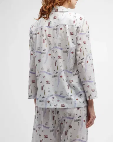 Pour Les Femmes Map-Print Cotton Pajama Set | Thumbnail 10 Pour Les Femmes Map-Print Cotton Pajama Set | Thumbnail 10