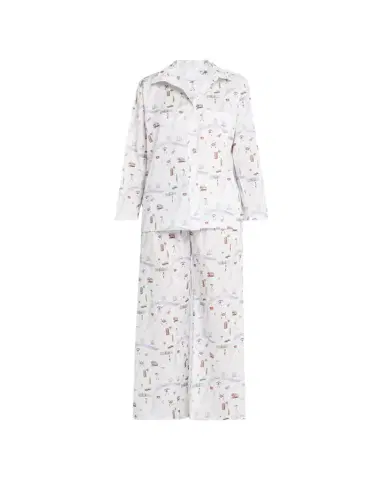 Pour Les Femmes Map-Print Cotton Pajama Set | Thumbnail 1 Pour Les Femmes Map-Print Cotton Pajama Set | Thumbnail 1