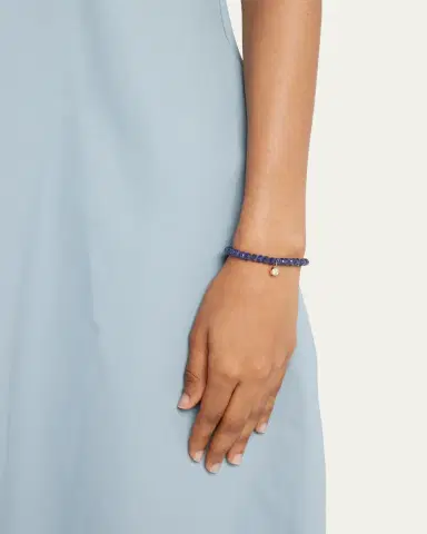 Sydney Evan 14K Gold Fluted Diamond Charm on Blue Sapphire Rondelle Bead Bracelet | Thumbnail 2 Sydney Evan 14K Gold Fluted Diamond Charm on Blue Sapphire Rondelle Bead Bracelet | Thumbnail 2