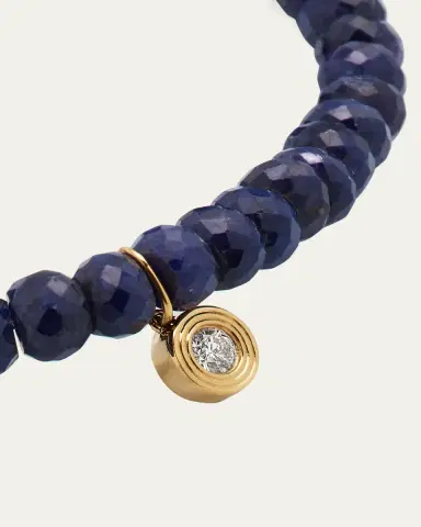Sydney Evan 14K Gold Fluted Diamond Charm on Blue Sapphire Rondelle Bead Bracelet | Thumbnail 3 Sydney Evan 14K Gold Fluted Diamond Charm on Blue Sapphire Rondelle Bead Bracelet | Thumbnail 3