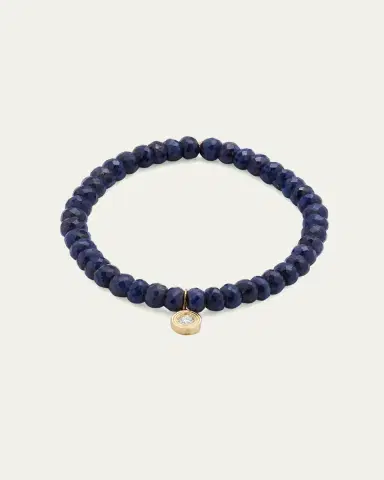 Sydney Evan 14K Gold Fluted Diamond Charm on Blue Sapphire Rondelle Bead Bracelet | Thumbnail 4 Sydney Evan 14K Gold Fluted Diamond Charm on Blue Sapphire Rondelle Bead Bracelet | Thumbnail 4