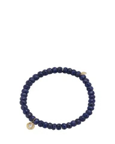Sydney Evan 14K Gold Fluted Diamond Charm on Blue Sapphire Rondelle Bead Bracelet | Thumbnail 1 Sydney Evan 14K Gold Fluted Diamond Charm on Blue Sapphire Rondelle Bead Bracelet | Thumbnail 1