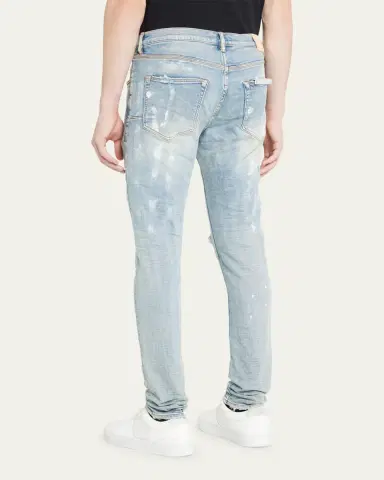 PURPLE Men's P001 Light Indigo Paint Blowout Skinny Jeans | Thumbnail 7 PURPLE Men's P001 Light Indigo Paint Blowout Skinny Jeans | Thumbnail 7