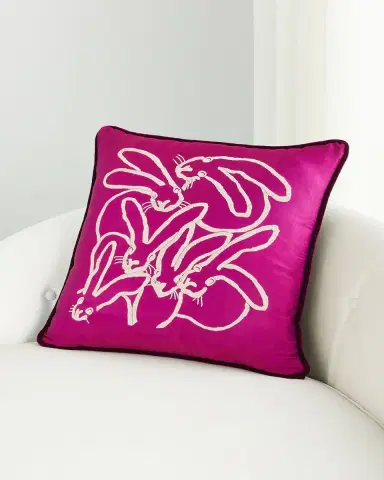 Hunt Slonem Hand Embroidered Silk Bunny Pillow | Thumbnail 2 Hunt Slonem Hand Embroidered Silk Bunny Pillow | Thumbnail 2