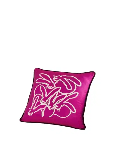 Hunt Slonem Hand Embroidered Silk Bunny Pillow | Thumbnail 1 Hunt Slonem Hand Embroidered Silk Bunny Pillow | Thumbnail 1