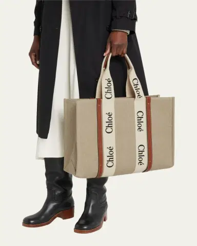 Chloé Woody Large Tote Bag in Linen | Thumbnail 2 Chloé Woody Large Tote Bag in Linen | Thumbnail 2