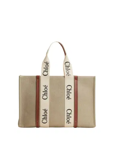 Chloé Woody Large Tote Bag in Linen | Thumbnail 1 Chloé Woody Large Tote Bag in Linen | Thumbnail 1