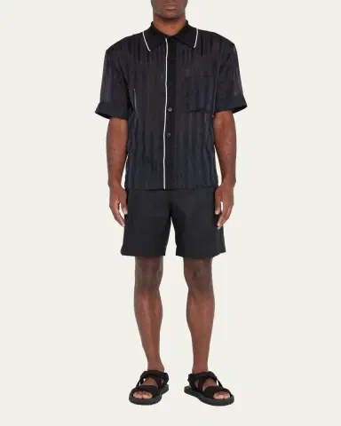 3.1 Phillip Lim Men's Midnight Mesh Striped Bowling Shirt | Thumbnail 2 3.1 Phillip Lim Men's Midnight Mesh Striped Bowling Shirt | Thumbnail 2