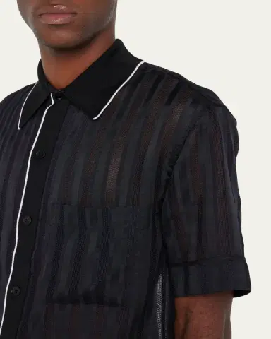 3.1 Phillip Lim Men's Midnight Mesh Striped Bowling Shirt | Thumbnail 5 3.1 Phillip Lim Men's Midnight Mesh Striped Bowling Shirt | Thumbnail 5