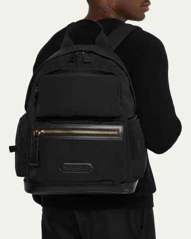 TOM FORD Men's Leather-Trim Recycled Nylon Backpack | Thumbnail 2 TOM FORD Men's Leather-Trim Recycled Nylon Backpack | Thumbnail 2