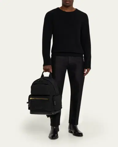TOM FORD Men's Leather-Trim Recycled Nylon Backpack | Thumbnail 3 TOM FORD Men's Leather-Trim Recycled Nylon Backpack | Thumbnail 3