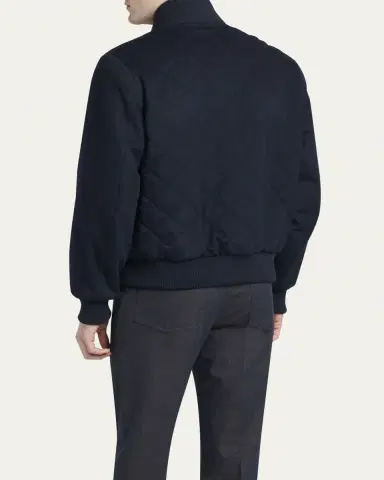 Loro Piana Men's Reversible Quilted Cashmere Bomber Jacket | Thumbnail 3 Loro Piana Men's Reversible Quilted Cashmere Bomber Jacket | Thumbnail 3