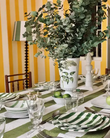 SUMMERILL & BISHOP Avocado Green Stripe Tablecloth, 65" x 98" | Thumbnail 4 SUMMERILL & BISHOP Avocado Green Stripe Tablecloth, 65" x 98" | Thumbnail 4
