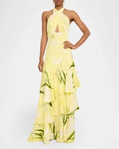 Cara Cara Amethyst Printed Tiered Silk Gown | Thumbnail 8 Cara Cara Amethyst Printed Tiered Silk Gown | Thumbnail 8