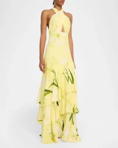 Cara Cara Amethyst Printed Tiered Silk Gown | Thumbnail 10 Cara Cara Amethyst Printed Tiered Silk Gown | Thumbnail 10