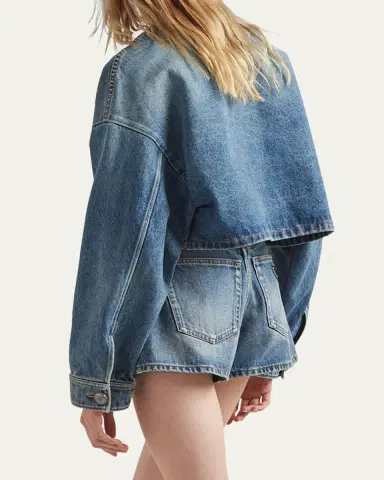 Prada Crop Collarless Denim Jacket | Thumbnail 3 Prada Crop Collarless Denim Jacket | Thumbnail 3