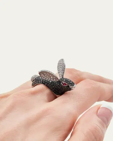 Mio Harutaka 18k White Gold Black and White Diamond Bunny Ring | Thumbnail 2 Mio Harutaka 18k White Gold Black and White Diamond Bunny Ring | Thumbnail 2