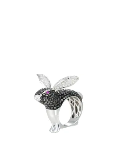 Mio Harutaka 18k White Gold Black and White Diamond Bunny Ring | Thumbnail 1 Mio Harutaka 18k White Gold Black and White Diamond Bunny Ring | Thumbnail 1