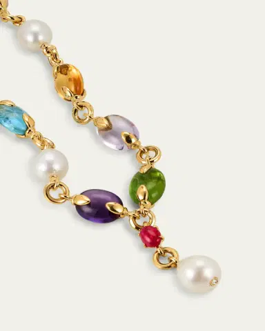 Verdura Fulco Y 18K Yellow Gold Necklace with South Sea Pearls, Diamonds, and Precious Gemstones | Thumbnail 3 Verdura Fulco Y 18K Yellow Gold Necklace with South Sea Pearls, Diamonds, and Precious Gemstones | Thumbnail 3