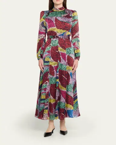 Saloni Jacqui-B Belted Floral Silk Midi Dress | Thumbnail 2 Saloni Jacqui-B Belted Floral Silk Midi Dress | Thumbnail 2
