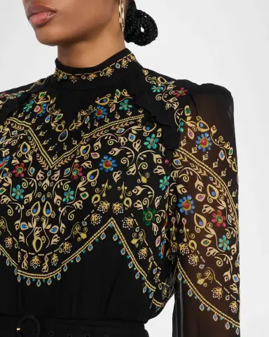 Saloni Jacqui-B Belted Floral Silk Midi Dress | Thumbnail 13 Saloni Jacqui-B Belted Floral Silk Midi Dress | Thumbnail 13
