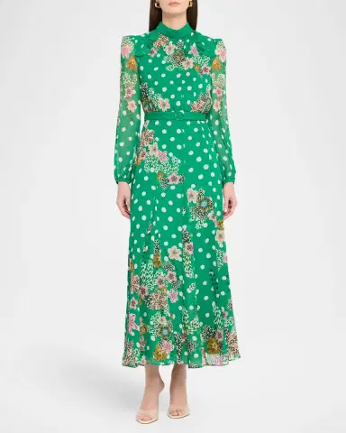 Saloni Jacqui-B Belted Floral Silk Midi Dress | Thumbnail 14 Saloni Jacqui-B Belted Floral Silk Midi Dress | Thumbnail 14