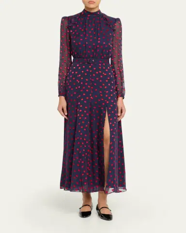 Saloni Jacqui-B Belted Floral Silk Midi Dress | Thumbnail 3 Saloni Jacqui-B Belted Floral Silk Midi Dress | Thumbnail 3
