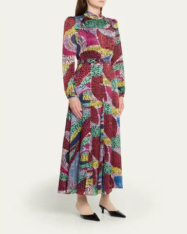 Saloni Jacqui-B Belted Floral Silk Midi Dress | Thumbnail 6 Saloni Jacqui-B Belted Floral Silk Midi Dress | Thumbnail 6