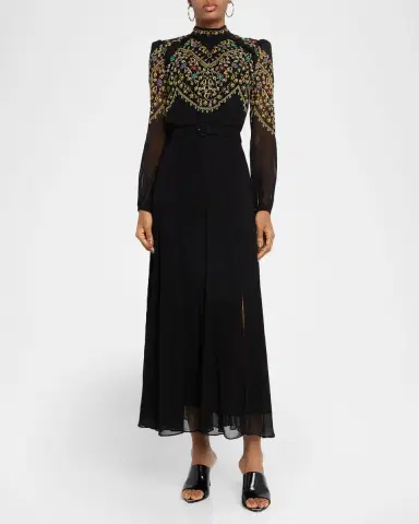 Saloni Jacqui-B Belted Floral Silk Midi Dress | Thumbnail 10 Saloni Jacqui-B Belted Floral Silk Midi Dress | Thumbnail 10