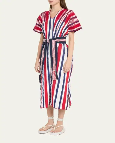 Pippa Holt Three-Panel Striped Embroidered Midi Kaftan | Thumbnail 2 Pippa Holt Three-Panel Striped Embroidered Midi Kaftan | Thumbnail 2