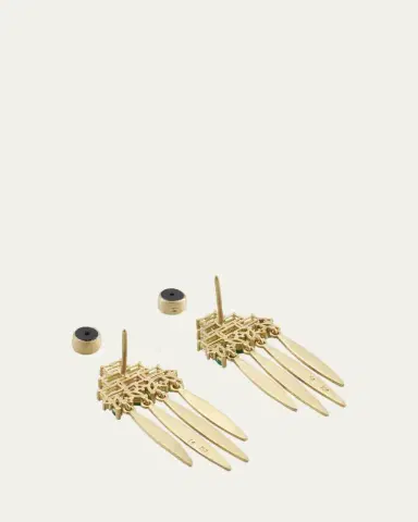 Ileana Makri 18K Yellow Gold Grass Spike Earrings with Diamonds and Emeralds | Thumbnail 4 Ileana Makri 18K Yellow Gold Grass Spike Earrings with Diamonds and Emeralds | Thumbnail 4