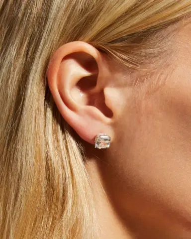 FANTASIA by DESERIO 14K Yellow Gold 5ct Asscher Stud Earrings | Thumbnail 2 FANTASIA by DESERIO 14K Yellow Gold 5ct Asscher Stud Earrings | Thumbnail 2