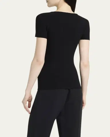 Giorgio Armani Scoop-Neck Short-Sleeve Tee, Black | Thumbnail 3 Giorgio Armani Scoop-Neck Short-Sleeve Tee, Black | Thumbnail 3