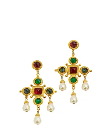 ben-amun 24k Gold Electroplated Pearly Drop Cross Earrings | Thumbnail 1 ben-amun 24k Gold Electroplated Pearly Drop Cross Earrings | Thumbnail 1