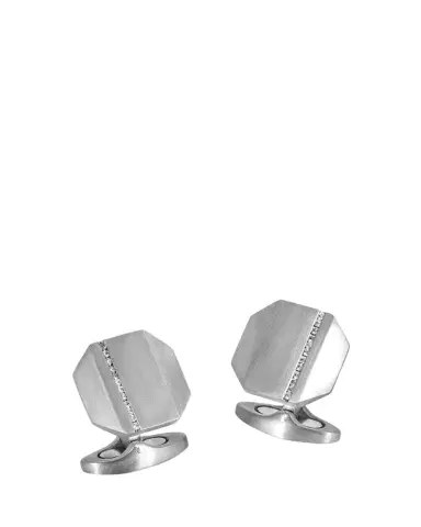 Tateossian Men's Brushed Titanium Octogonal Cufflinks with Diamonds | Thumbnail 1 Tateossian Men's Brushed Titanium Octogonal Cufflinks with Diamonds | Thumbnail 1
