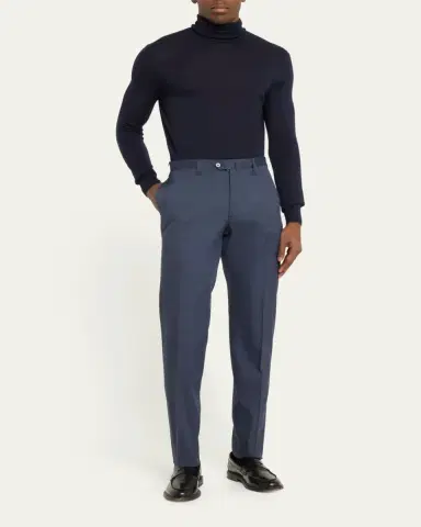 Cesare Attolini Men's Luxe Twill Flat-Front Trousers | Thumbnail 2 Cesare Attolini Men's Luxe Twill Flat-Front Trousers | Thumbnail 2