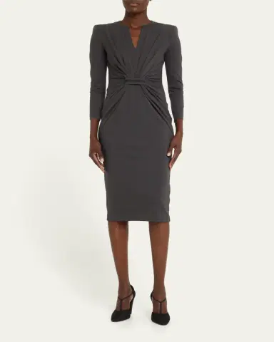 Giorgio Armani Tab-Front Gathered Jersey Sheath Dress | Thumbnail 2 Giorgio Armani Tab-Front Gathered Jersey Sheath Dress | Thumbnail 2