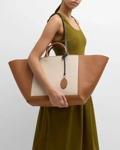 Tod's Large Double Up Leather and Canvas Shopping Bag | Thumbnail 1 Tod's Large Double Up Leather and Canvas Shopping Bag | Thumbnail 1