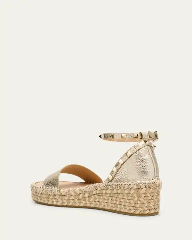 Valentino Garavani Rockstud Metallic Ankle-Strap Flatform Espadrilles | Thumbnail 2 Valentino Garavani Rockstud Metallic Ankle-Strap Flatform Espadrilles | Thumbnail 2