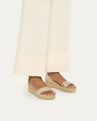 Valentino Garavani Rockstud Metallic Ankle-Strap Flatform Espadrilles | Thumbnail 4 Valentino Garavani Rockstud Metallic Ankle-Strap Flatform Espadrilles | Thumbnail 4