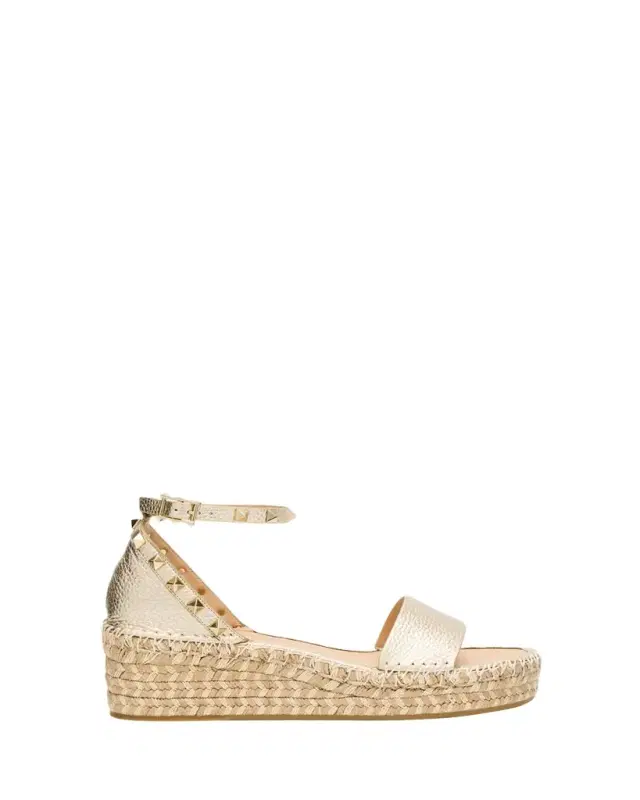 Rockstud Metallic Ankle-Strap Flatform Espadrilles Rockstud Metallic Ankle-Strap Flatform Espadrilles