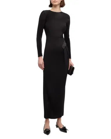 Giorgio Armani Plisse Jersey Gown with Beaded Hip Detail | Thumbnail 1 Giorgio Armani Plisse Jersey Gown with Beaded Hip Detail | Thumbnail 1