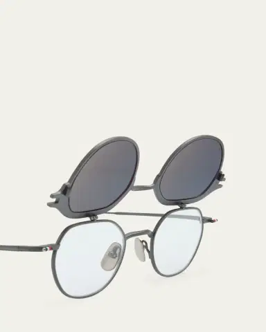 Thom Browne Men's Titanium Round Clip-On Sunglasses | Thumbnail 5 Thom Browne Men's Titanium Round Clip-On Sunglasses | Thumbnail 5